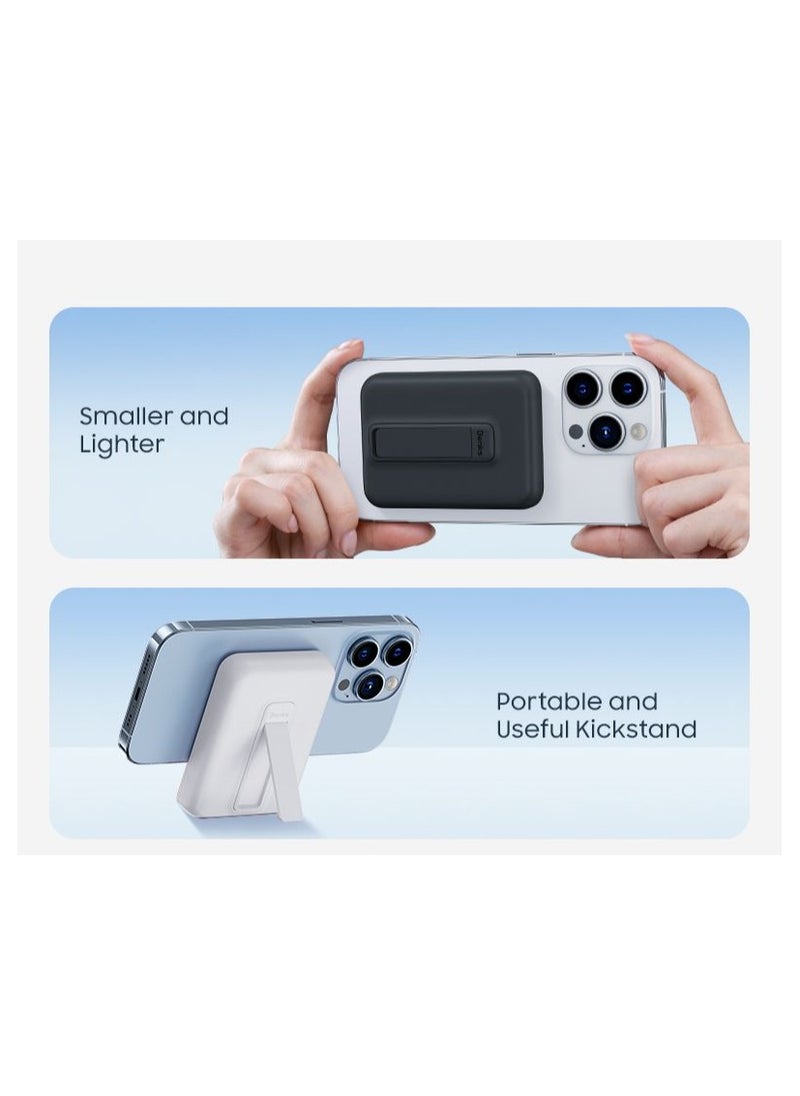 Benks - Benks Magnetic Power Bank, 6,000mAh Foldable Kickstand Wireless Portable Charger, MagSafe Battery Pack for iPhone 15/14/13/12 Series White - Image 1