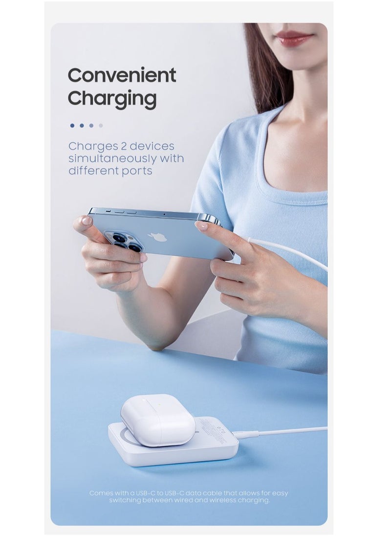 Benks - Benks Magnetic Power Bank, 6,000mAh Foldable Kickstand Wireless Portable Charger, MagSafe Battery Pack for iPhone 15/14/13/12 Series White - Image 1