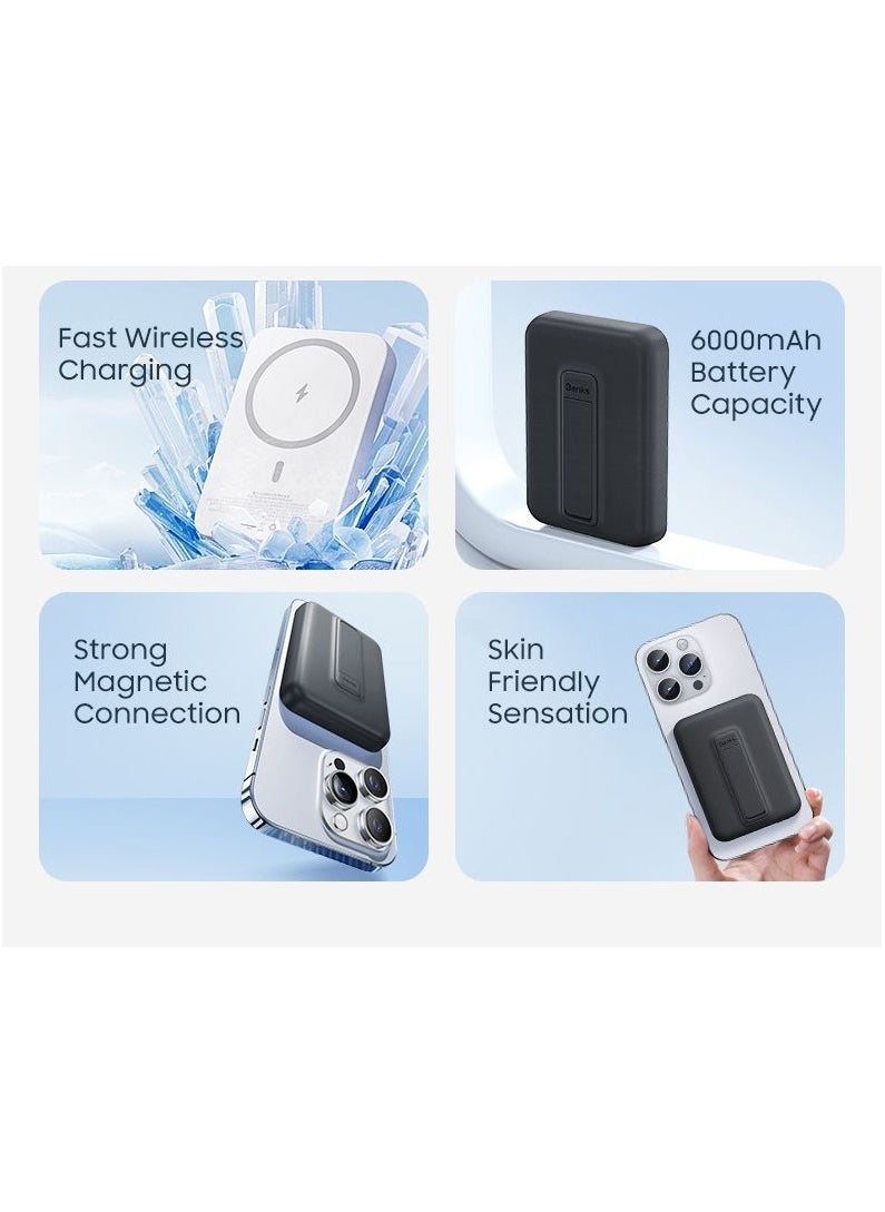 Benks - Benks Magnetic Power Bank, 6,000mAh Foldable Kickstand Wireless Portable Charger, MagSafe Battery Pack for iPhone 15/14/13/12 Series White - Image 1