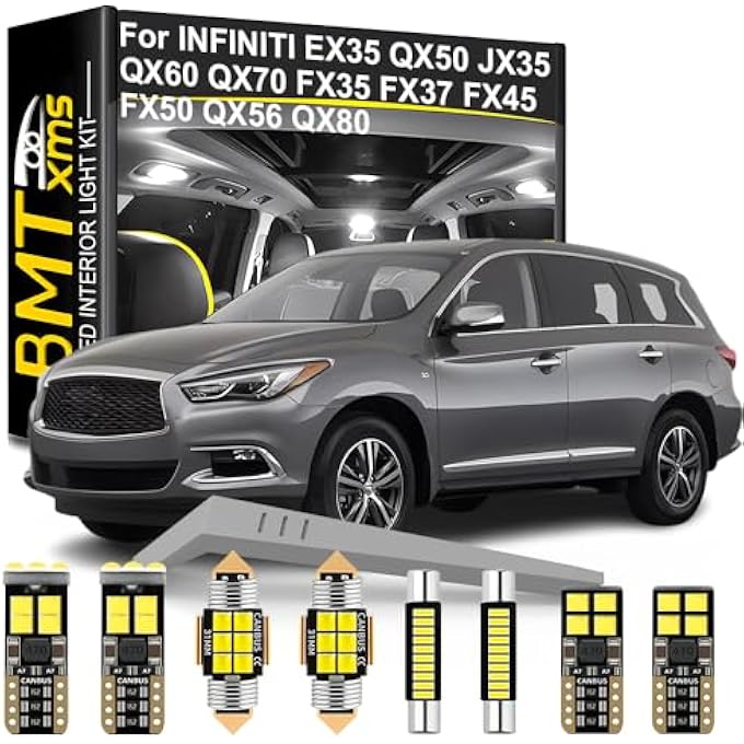 BMT xms طقم إضاءة داخلية LED مكون من 18 قطعة بديلة لسيارة إنفينيتي EX35 QX50 JX35 QX60 QX70 Fx35 Fx37 Fx45 Fx50 QX56 QX80 موديل 2008-2022 - Image 1