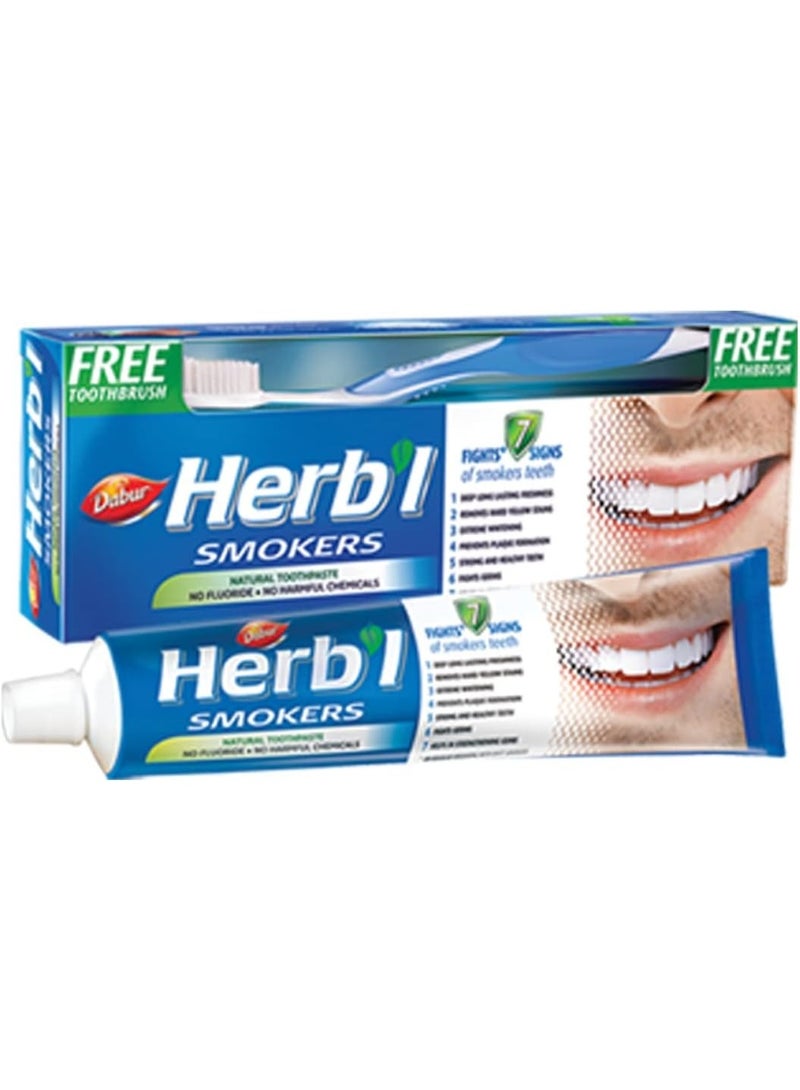 دابر معجون أسنان دابر هيربل الطبيعي للمدخنين (١٥٠ غرام + فرشاة أسنان) | غني بالملح والنعناع ولحاء التوت الأسود | لثة صحية وأسنان قوية | يحارب ٧ علامات على أسنان المدخنين - Image 1