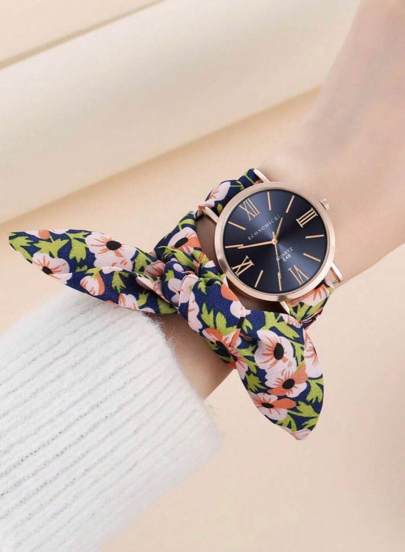 ECONOMICXI Casual Watch For Women With Colored Fabric Strap - Image 1