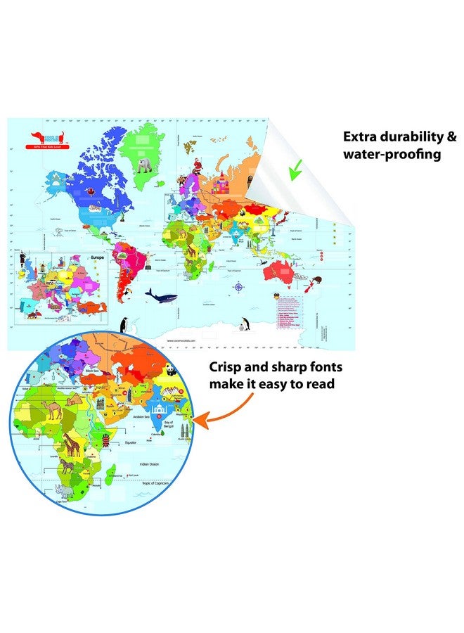 CocoMoco Kids World Map for Kids & India Map Wall Poster for Big Size Decor - Learning Puzzle, Geography Educational Toy Birthday Return Gift for Boys Girls (World Map + India Map) - Image 4