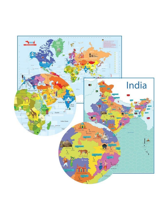 CocoMoco Kids World Map for Kids & India Map Wall Poster for Big Size Decor - Learning Puzzle, Geography Educational Toy Birthday Return Gift for Boys Girls (World Map + India Map) - Image 1