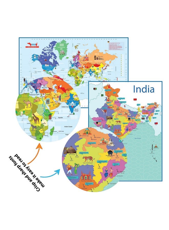CocoMoco Kids World Map for Kids & India Map Wall Poster for Big Size Decor - Learning Puzzle, Geography Educational Toy Birthday Return Gift for Boys Girls (World Map + India Map) - Image 3