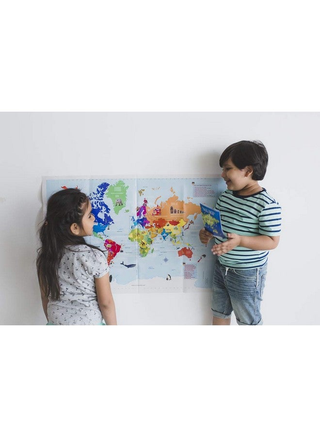 CocoMoco Kids World Map for Kids & India Map Wall Poster for Big Size Decor - Learning Puzzle, Geography Educational Toy Birthday Return Gift for Boys Girls (World Map + India Map) - Image 2