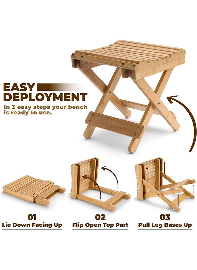 Hihonor Bamboo Folding Step Stool - 12 Inch Bamboo Shower Bench Stool Spa Bath Seat Chairs for Shower, Leg Shaving and Foot Rest  - Image 2