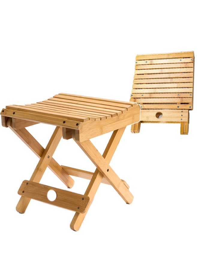 Hihonor Bamboo Folding Step Stool - 12 Inch Bamboo Shower Bench Stool Spa Bath Seat Chairs for Shower, Leg Shaving and Foot Rest  - Image 1