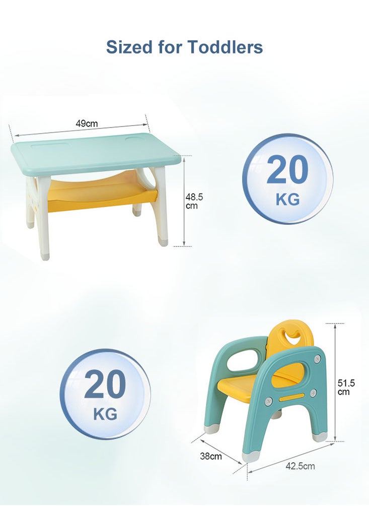 Kids Table and Chairs Set with Built-in Storage Montessori Design for Toddlers, Ideal for Drawing, Dining, Playing, Easy to Clean and Durable