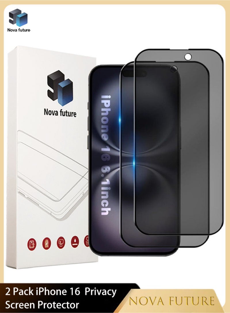 مستقبل نوفا واقي شاشة للخصوصية لهاتف iPhone 16، [30 درجة مضاد للتجسس] [صلابة 9H] [مضاد للخدش] [خالٍ من الفقاعات] واقي شاشة مقوى لهاتف iPhone 16 مقاس 6.1 بوصة (معبأ في صندوق، قطعتان) - Image 1