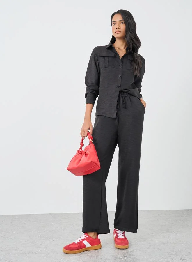 تايك تو Take Two Black Front Pocket Shirt and Pants Co-Ords
