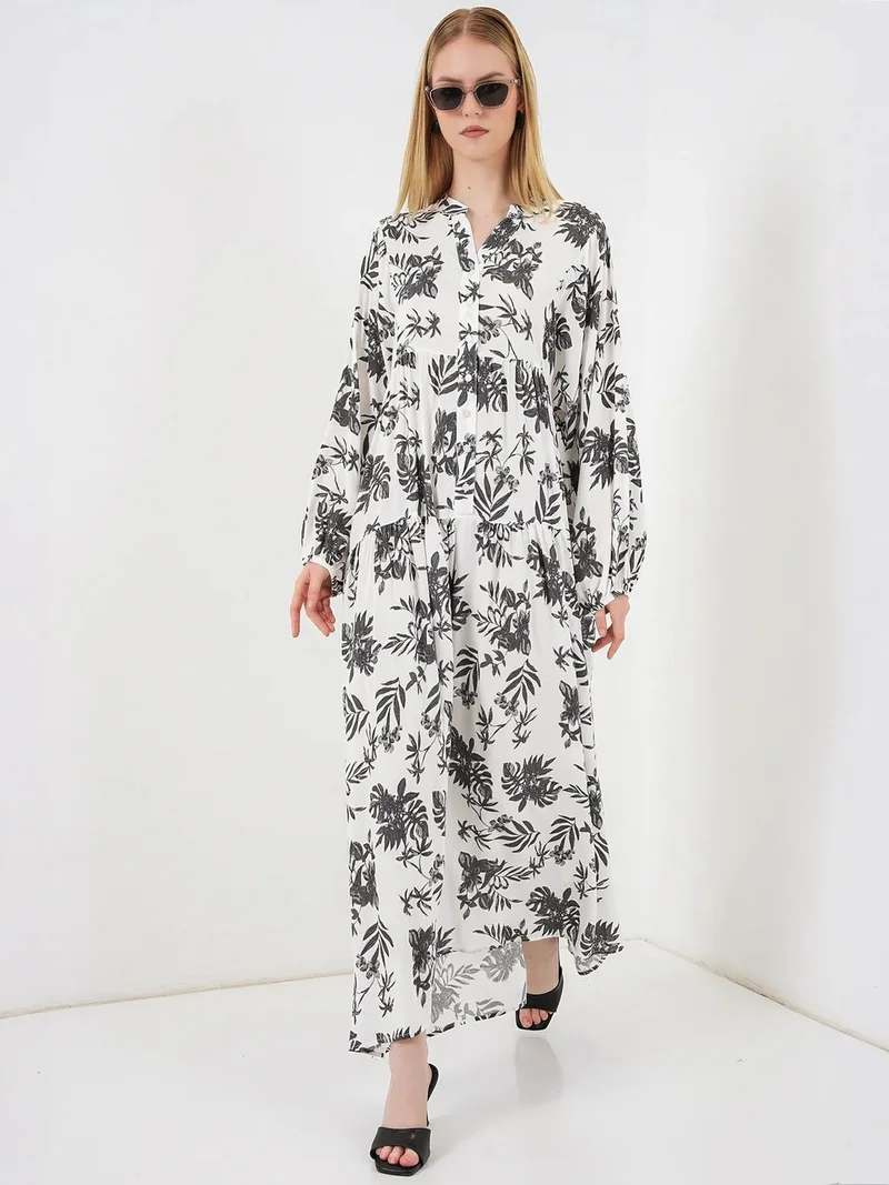Big Dart Charcoal Grey BDART Patterned V-Neck Maxi Dress for Women | Best Price UAE
