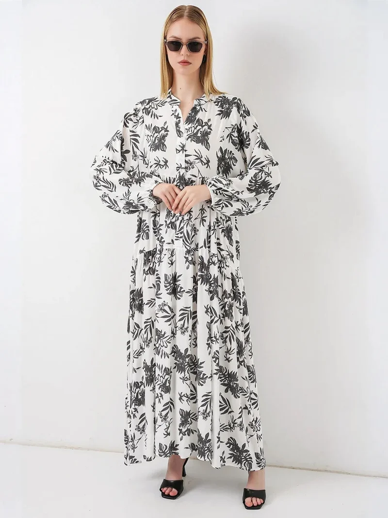 Big Dart Charcoal Grey BDART Patterned V-Neck Maxi Dress for Women | Best Price UAE
