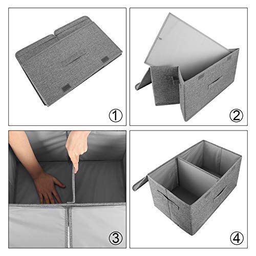 Valease 2 Pack Storage Boxes with Lids and Handles, Collapsible Linen Storage Bins Organizer Containers Baskets Cube with Removable Divider for Home Bedroom Closet Office (Coffee, Small) - Image 3