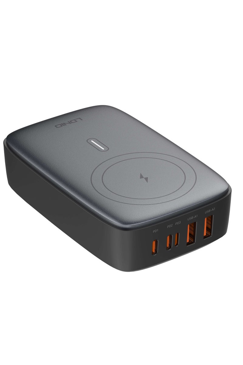 REBENUO 140W Wireless Charging With 2 USB-C 2 USB-A Multiport Desktop Wireless Charging Adapter Black - Image 1