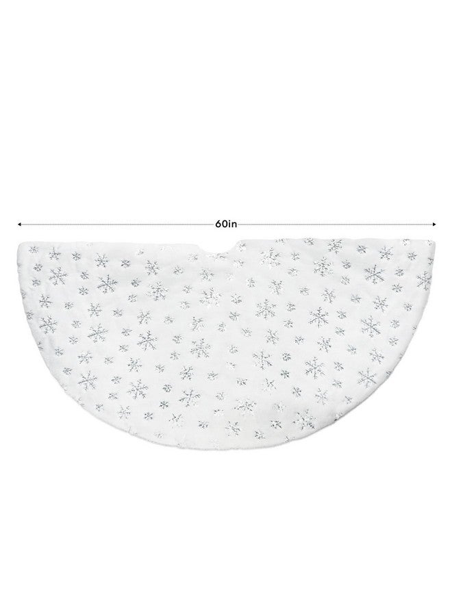 COOLWUFAN 60 Inches Christmas Tree Skirt for Xmas Tree Holiday Party Decorations White Plush Silver Sequin Snowflake (Silver) - Image 5