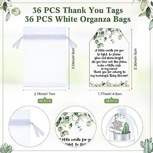 MTLEE 36 Sets Succulent Candles Baby Shower Favors for Guests Include 36 Plant Tealight Candles 36 Thank You Tags 36 Organza Bags Wooden Standing Sign for Gender Reveal Gifts(Greenery) - Image 4