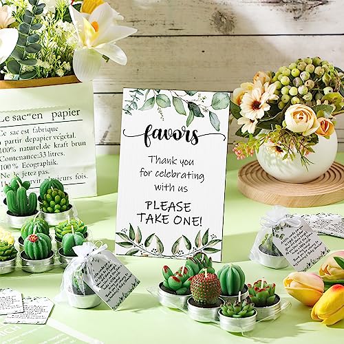 MTLEE 36 Sets Succulent Candles Baby Shower Favors for Guests Include 36 Plant Tealight Candles 36 Thank You Tags 36 Organza Bags Wooden Standing Sign for Gender Reveal Gifts(Greenery) - Image 5