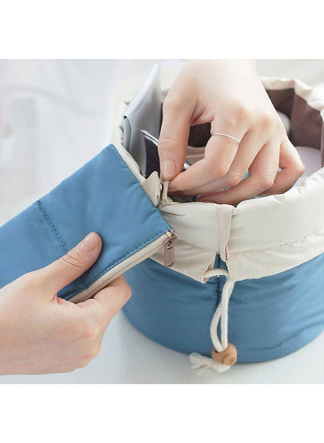 نيبمينينت حقيبة مستحضرات تجميل محمولة بتصميم أسطواني مزودة بجيوب برباط مناسبة للسفر أزرق - Image 2