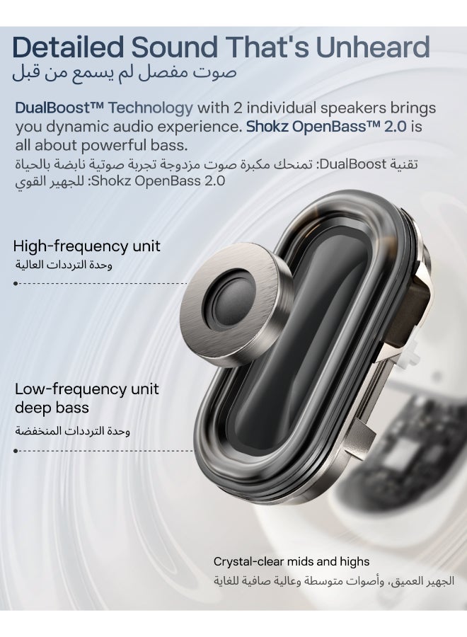 شوكز OpenFit 2+ Open-Ear Headphones with Dolby Audio, 48H Playtime, IP55 Water-Resistant, USB-C Fast Charging, Black - Image 2