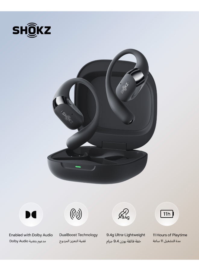 شوكز OpenFit 2+ Open-Ear Headphones with Dolby Audio, 48H Playtime, IP55 Water-Resistant, USB-C Fast Charging, Black - Image 1