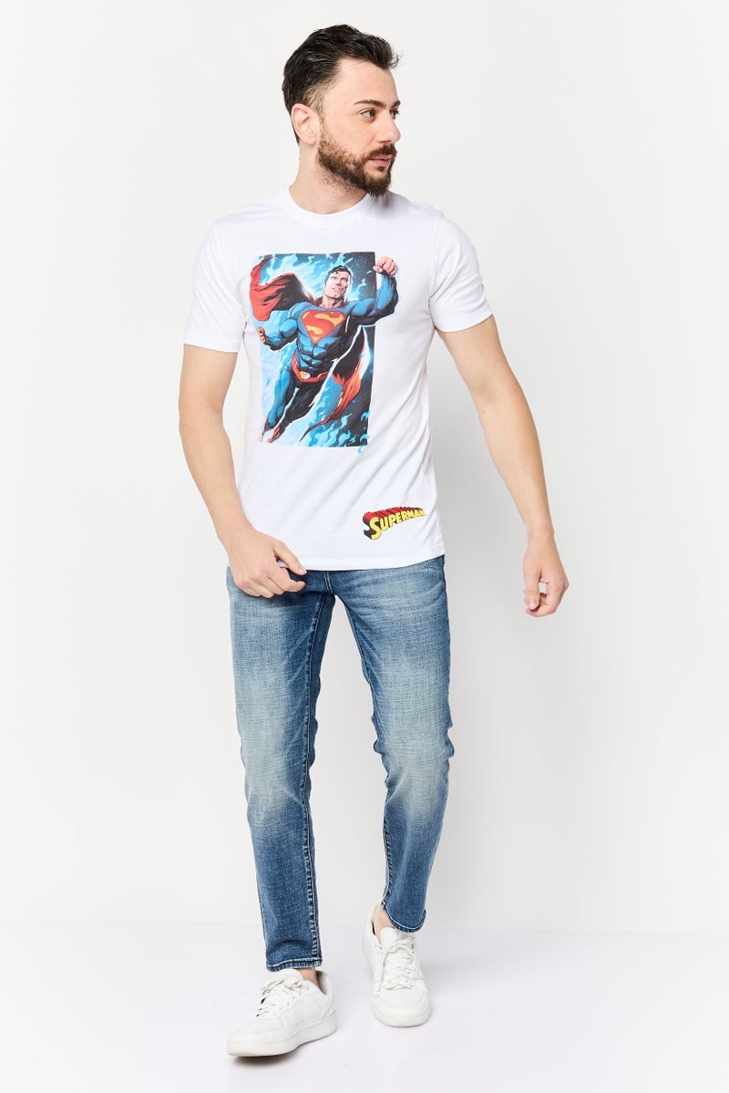 DC Men Superman Crew Neck Short Sleeve Printed T-Shirts, White - Image 2