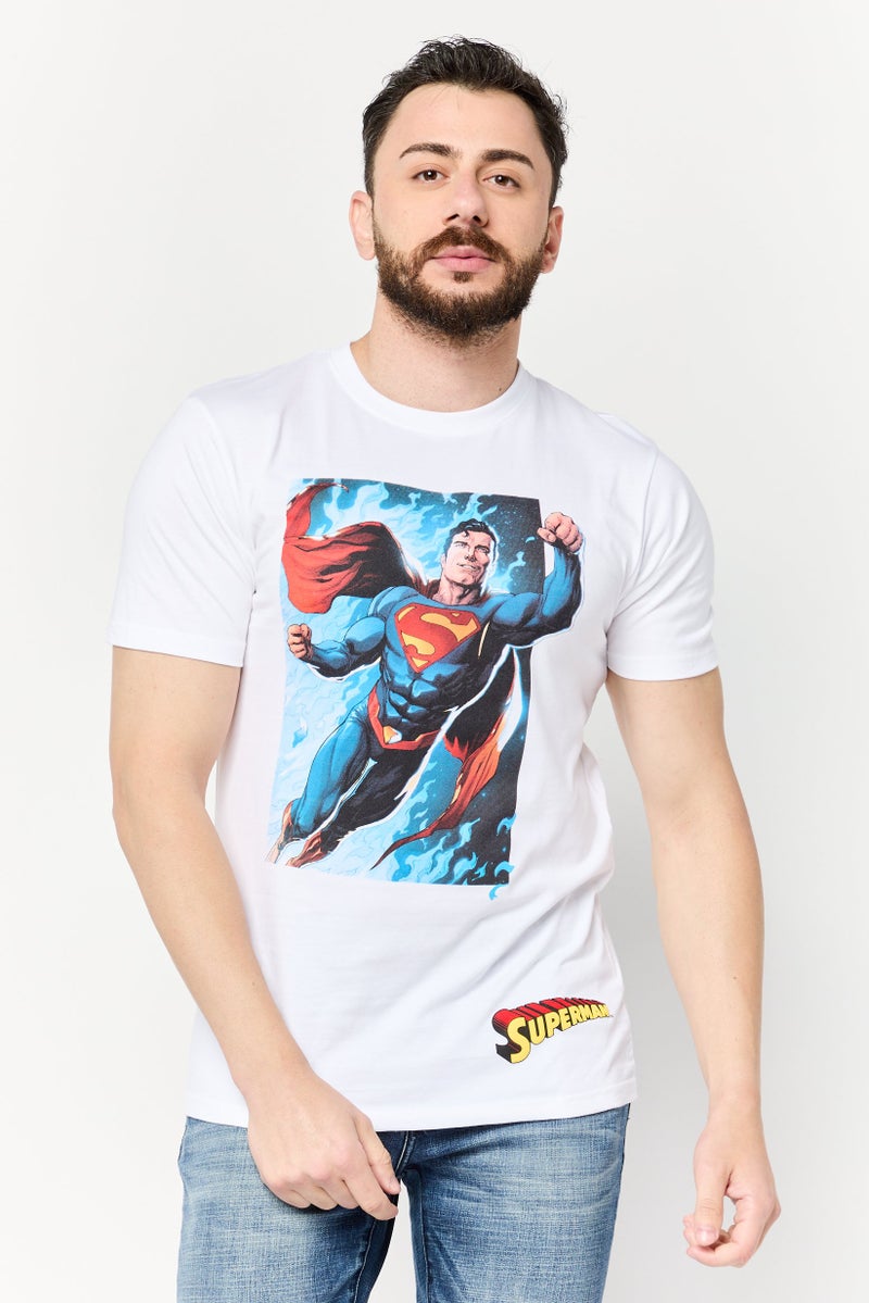 DC Men Superman Crew Neck Short Sleeve Printed T-Shirts, White - Image 1