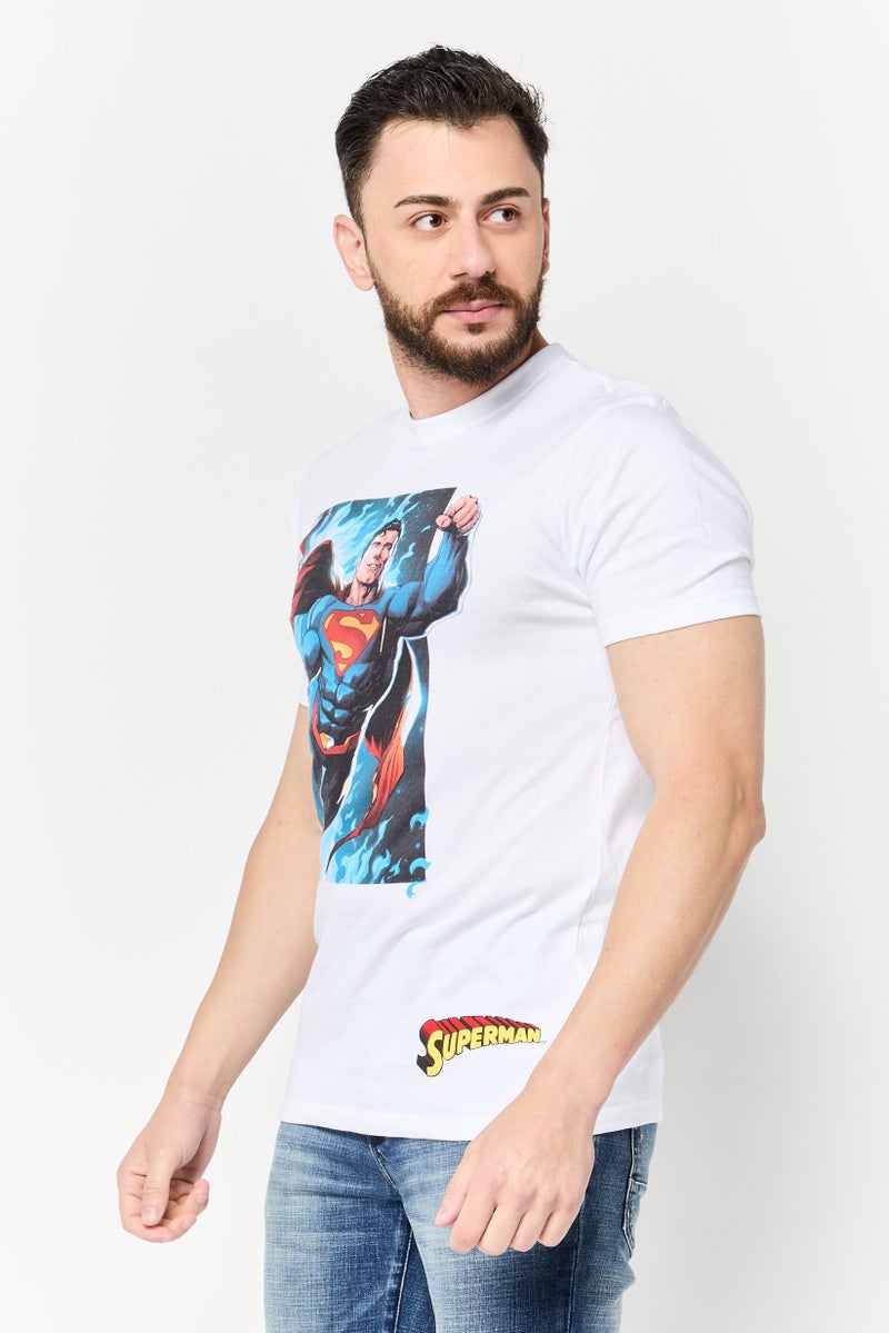 DC Men Superman Crew Neck Short Sleeve Printed T-Shirts, White - Image 3