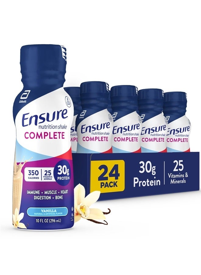 Ensure مشروب تغذية كامل 30 جرام من بروتين استبدال الوجبة مع العناصر الغذائية لصحة المناعة، فانيليا، 10 أونصة سائلة (عبوة من 24) - Image 1