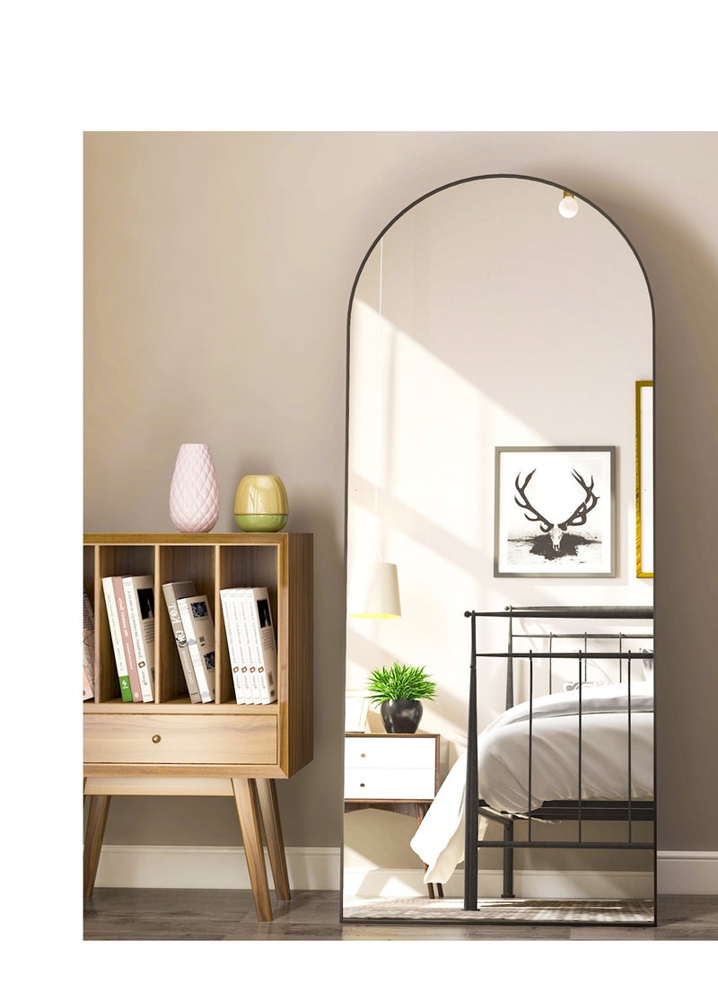 Generic - Full Length Mirror 165x60cm Arch Floor Mirror with Stand Arched Mirror Full Body Mirror Black Standing Hanging or Leaning Against Wall for Bedroom - Image 1