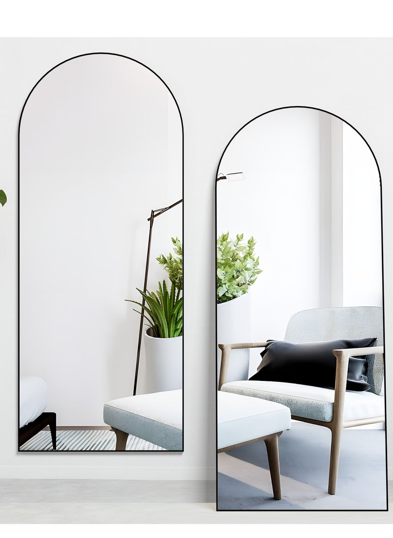 Generic - Full Length Mirror 165x60cm Arch Floor Mirror with Stand Arched Mirror Full Body Mirror Black Standing Hanging or Leaning Against Wall for Bedroom - Image 1