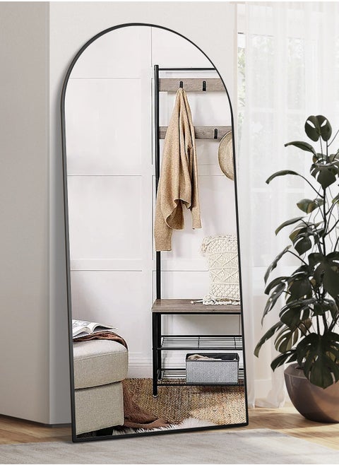 Full Length Mirror 165x60cm Arch Floor Mirror with Stand Arched Mirror Full Body Mirror Black Standing Hanging or Leaning Against Wall for Bedroom
