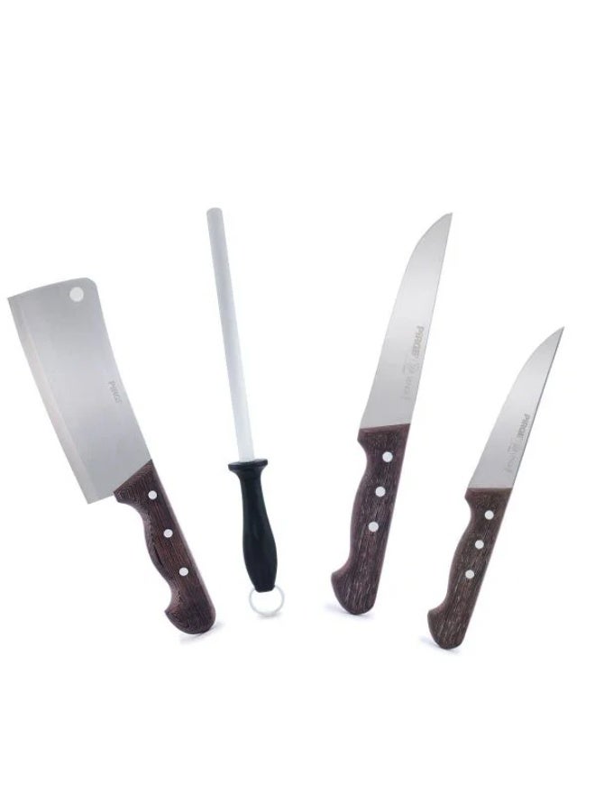 PiRGE Stainless Steel Slicing Knife Set, 3 Pieces, Knife Sharpener, Sheath - Black Brown - Image 2