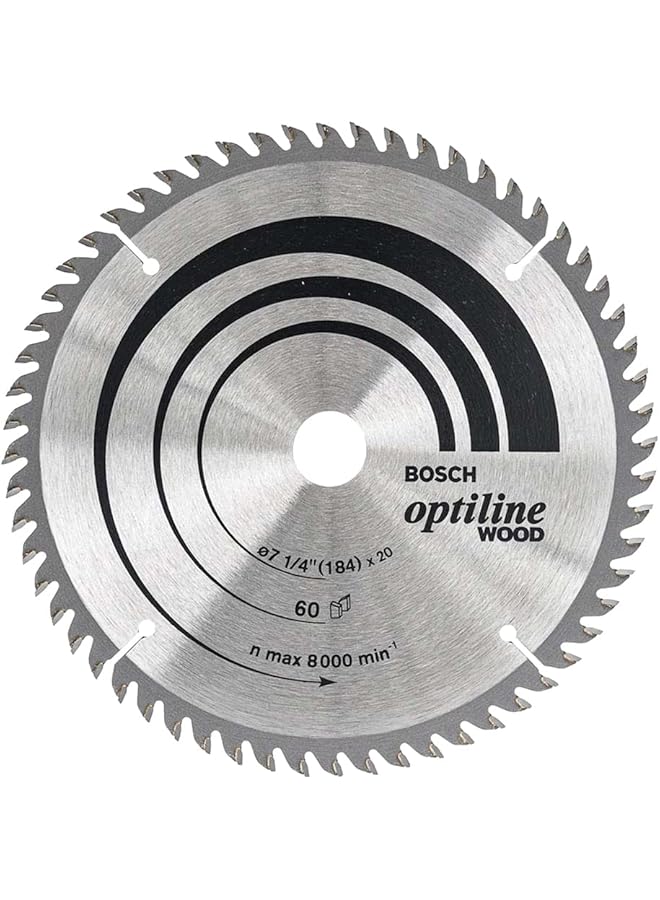 BOSCH Optiline Wood Circular Saw Blade Base Blade Made Of Dimensionally Stable Sk5 Hardened Steel 184 Mm Diameter 60 Teeth 1 Pcs - Image 1