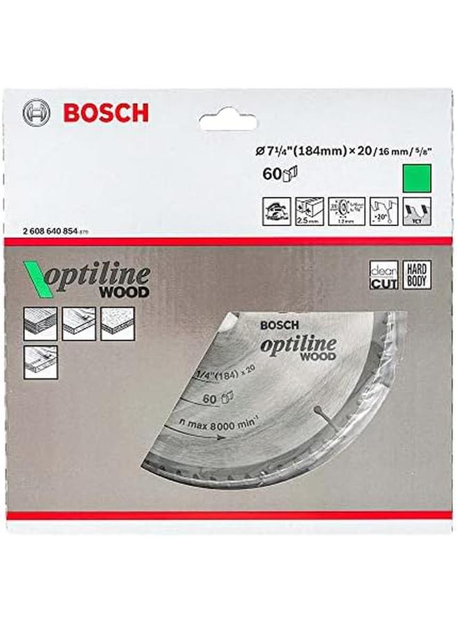 BOSCH Optiline Wood Circular Saw Blade Base Blade Made Of Dimensionally Stable Sk5 Hardened Steel 184 Mm Diameter 60 Teeth 1 Pcs - Image 2