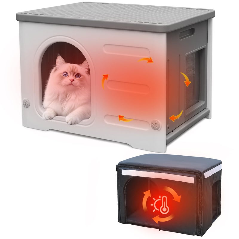 Deblue Insulated Cat House Outdoor Weatherpoof Plastic Cats Houses with Escape Door Indoor Waterproof Feral/Pet Cat Shelter Outside for Puppy, Rabbit for Winter - Image 1