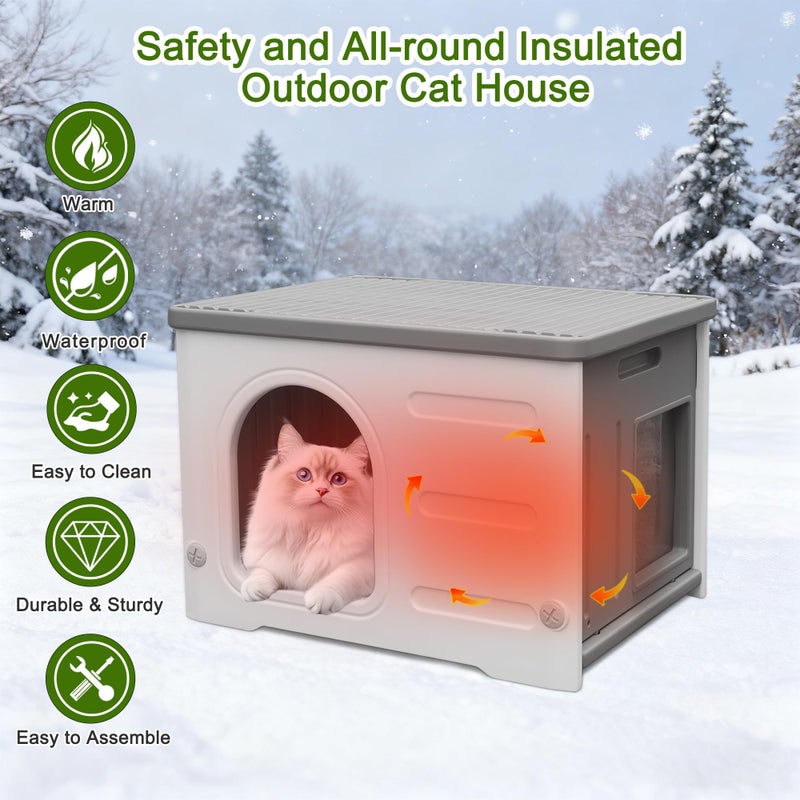 Deblue Insulated Cat House Outdoor Weatherpoof Plastic Cats Houses with Escape Door Indoor Waterproof Feral/Pet Cat Shelter Outside for Puppy, Rabbit for Winter - Image 5