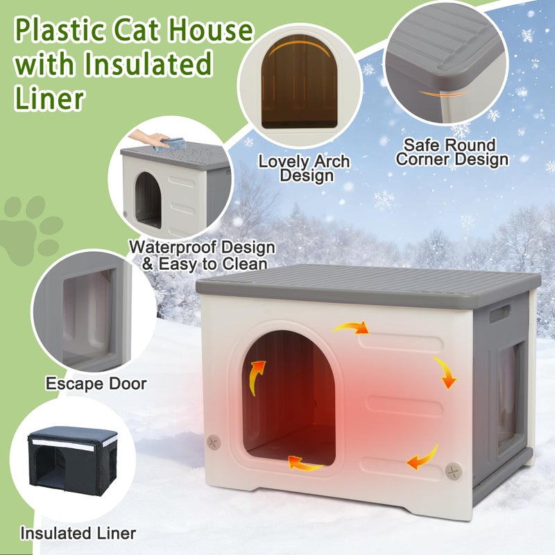 Deblue Insulated Cat House Outdoor Weatherpoof Plastic Cats Houses with Escape Door Indoor Waterproof Feral/Pet Cat Shelter Outside for Puppy, Rabbit for Winter - Image 3