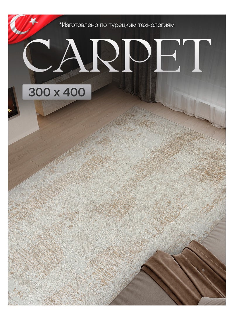 سجادة منطقة بتصميم عصري قديم مقاومة للانزلاق بلمسة ناعمة للغاية ديكور أرضي لغرفة المعيشة أو النوم باللون البيج بإضاءة طبيعية مستطيلة 300x400 سم - Image 1