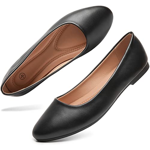hash bubbie Women's Flats Shoes Ballet Flats Dress Shoes Comfortable PU Leather Slip on Shoes for Women(Black .US9) - Image 1
