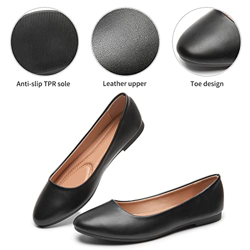 hash bubbie Women's Flats Shoes Ballet Flats Dress Shoes Comfortable PU Leather Slip on Shoes for Women(Black .US9) - Image 2