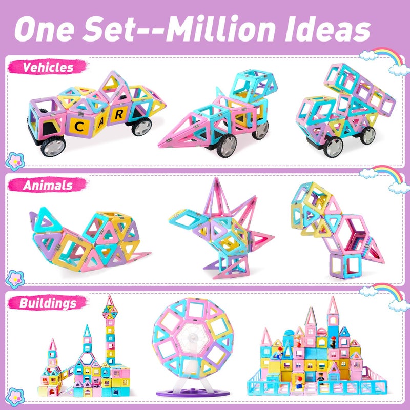MAGBLOCK Magnetic Tiles with 2 Cars-156Pcs Magnet Toys Set for 3+ Year Old Boys Girls Toddlers, Idea for Girls Magnetic Blocks Building STEM Creativity Educational Toys for Kids - Image 3