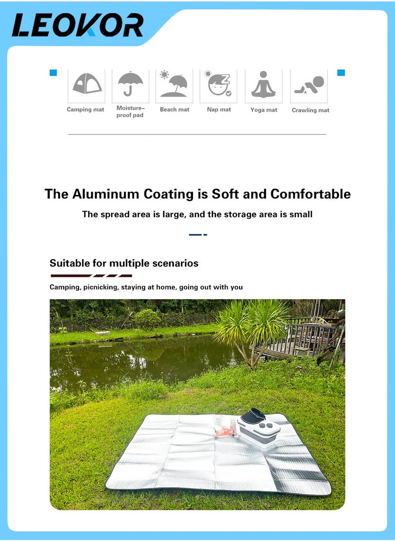 1.5*2M Camping Mat,Picnic Blanket,Double-Sided Moisture-Proof Aluminum Foil Mat,Waterproof MatWarm Camping Mat,Suitable for Outdoor,Open Air,Camping