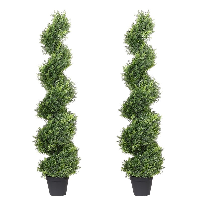 THE BLOOM TIMES 4ft Artificial Topiary Trees Set of 2, 48 inch Faux Cedar Cypress Spiral Topiary Trees Outdoor - Fake Plants for Garden Front Porch Indoor Outside Planter Decor 4 Foot - Image 1