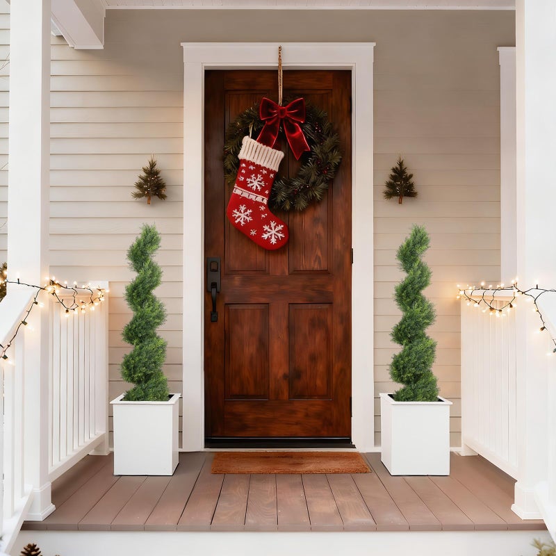 THE BLOOM TIMES 4ft Artificial Topiary Trees Set of 2, 48 inch Faux Cedar Cypress Spiral Topiary Trees Outdoor - Fake Plants for Garden Front Porch Indoor Outside Planter Decor 4 Foot - Image 4