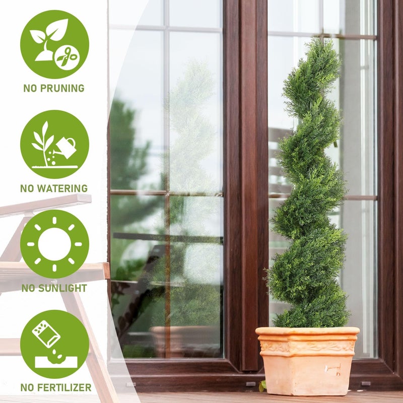 THE BLOOM TIMES 4ft Artificial Topiary Trees Set of 2, 48 inch Faux Cedar Cypress Spiral Topiary Trees Outdoor - Fake Plants for Garden Front Porch Indoor Outside Planter Decor 4 Foot - Image 3