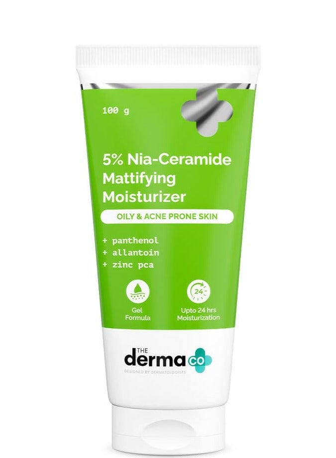 THE derma Co 5% Nia-Ceramide Mattifying Moisturizer | For Oily to Acne Prone Skin | 5% Niacinamide, 2% Ceramide | 24 hrs. Moisturization | Panthenol, Allantoin & Zinc PCA | Oil-free Moisturizer | 100 g  - Image 1