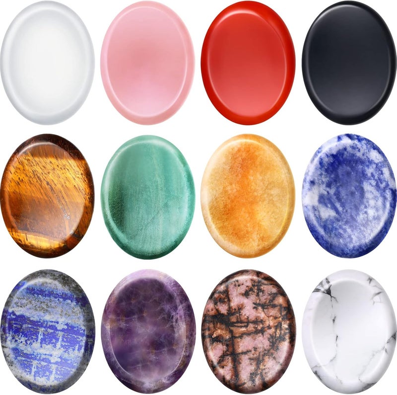 BBTO 12 Pieces Worry Stones for Anxiety Black Obsidian Crystal Worry Stones Thumb Small Anxiety Stone Multicolor Stone Pocket Palm Stone for Anxiety Stress Relief Meditation