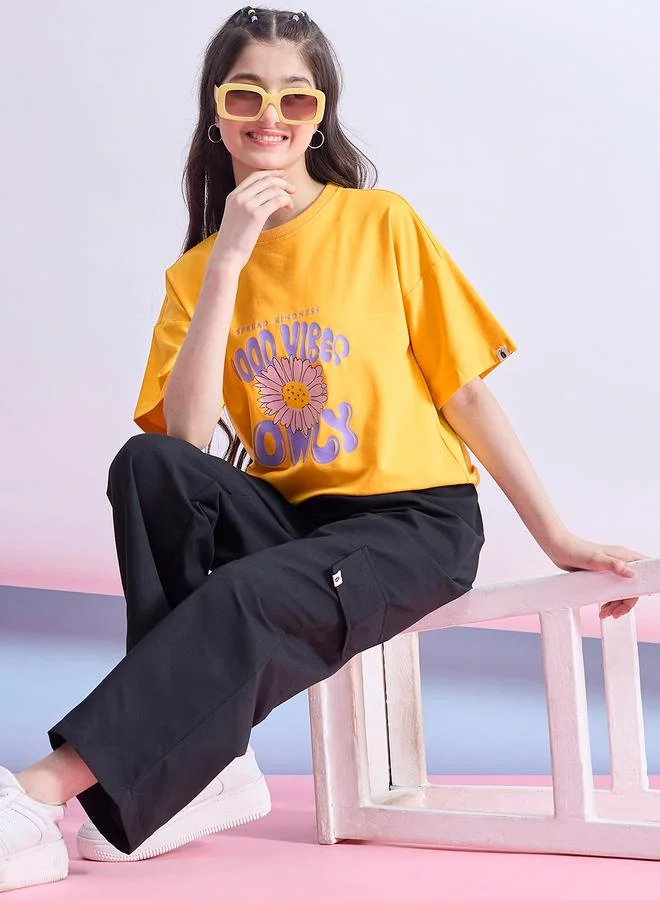 Stylo Bug Girls Yellow Floral Print T-Shirt