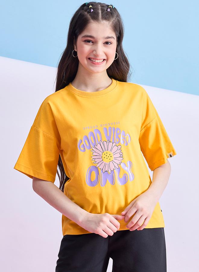 Stylo Bug Girls Yellow Floral Print T-Shirt - Image 1